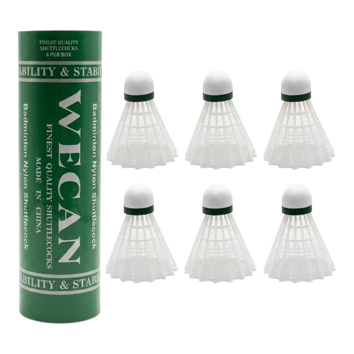 BADMINTON SHUTTLE PLASTIC WECAN GREEN 6PC WHITE CHINA