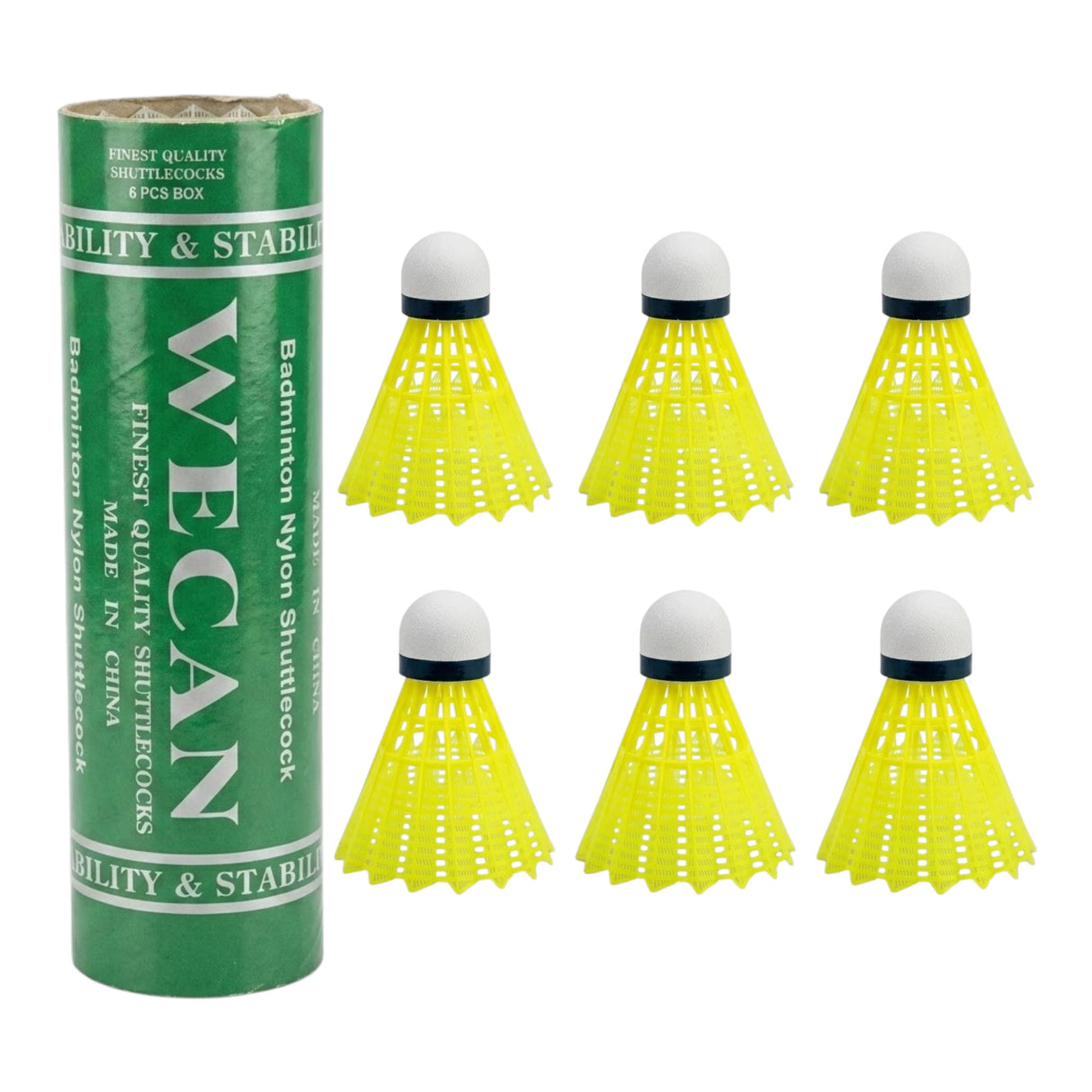 BADMINTON SHUTTLE PLASTIC WECAN GREEN 6PC YELLOW CHINA