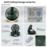 JIAKE FOLDING STORAGE LAMP FAN - TELESCOPIC RECHARGEABLE DESKTOP FAN WITH LED LIGHT RING &amp; REMOTE CONTROL