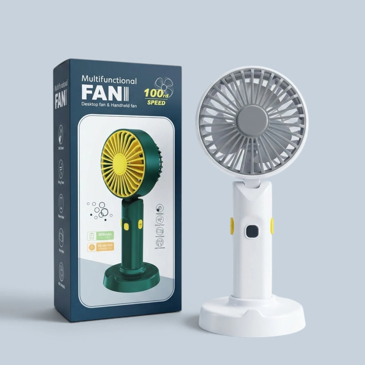 MULTIFUNCTIONAL HANDHELD & DESKTOP FAN - 100 SPEED ADJUSTABLE PORTABLE RECHARGEABLE FAN