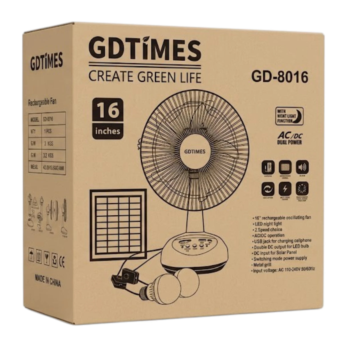 charging fan with solar panel china 8016