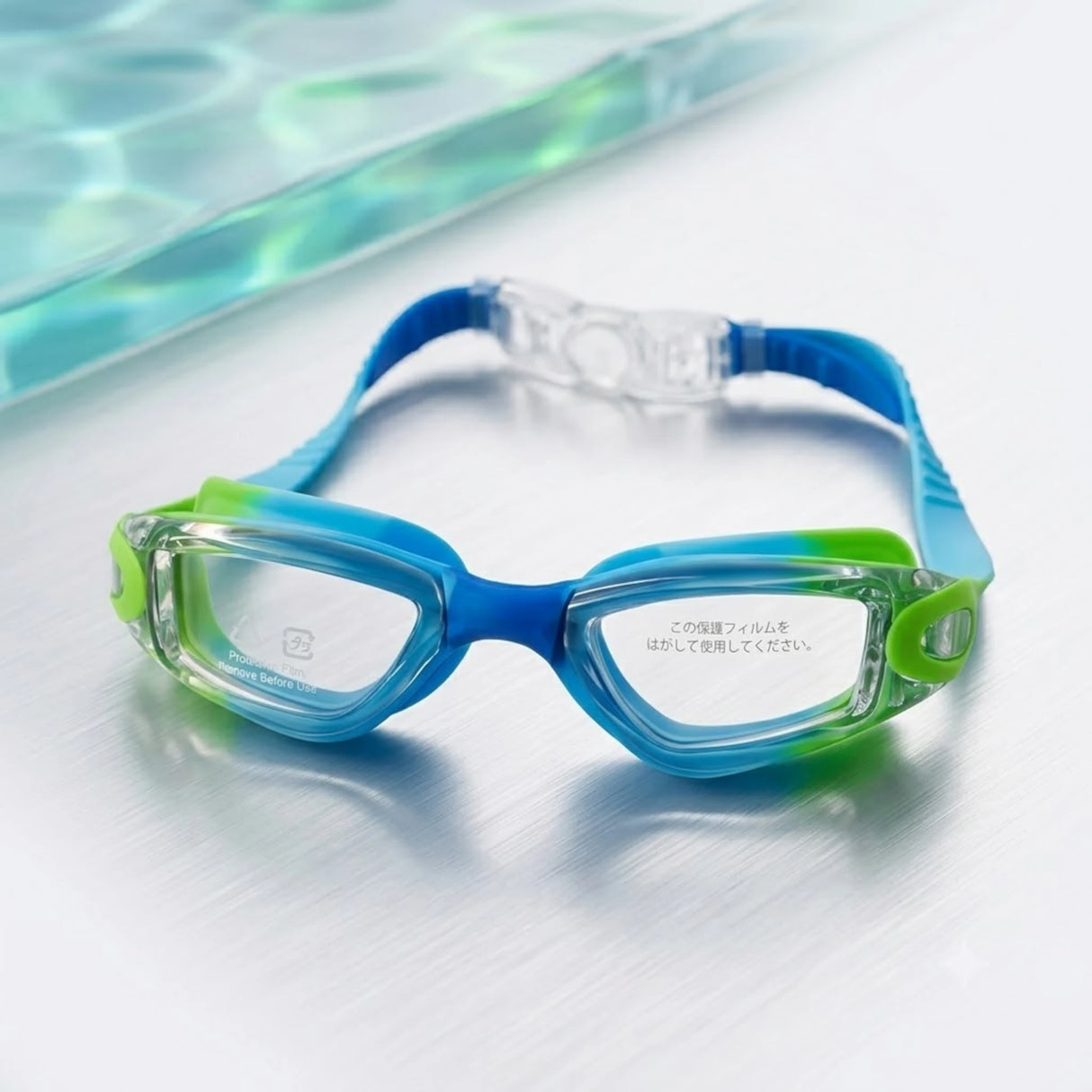 Swimming Goggles – Wide Vision Anti-Fog, Blue/Green