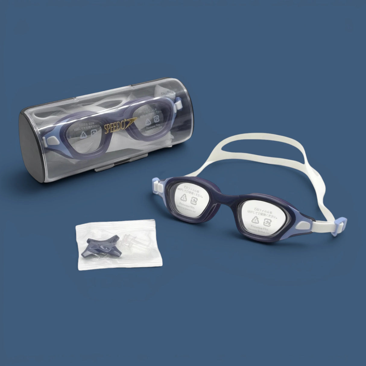 Speedo Swimming Goggles Set with Ear Plugs & Cylinder Case