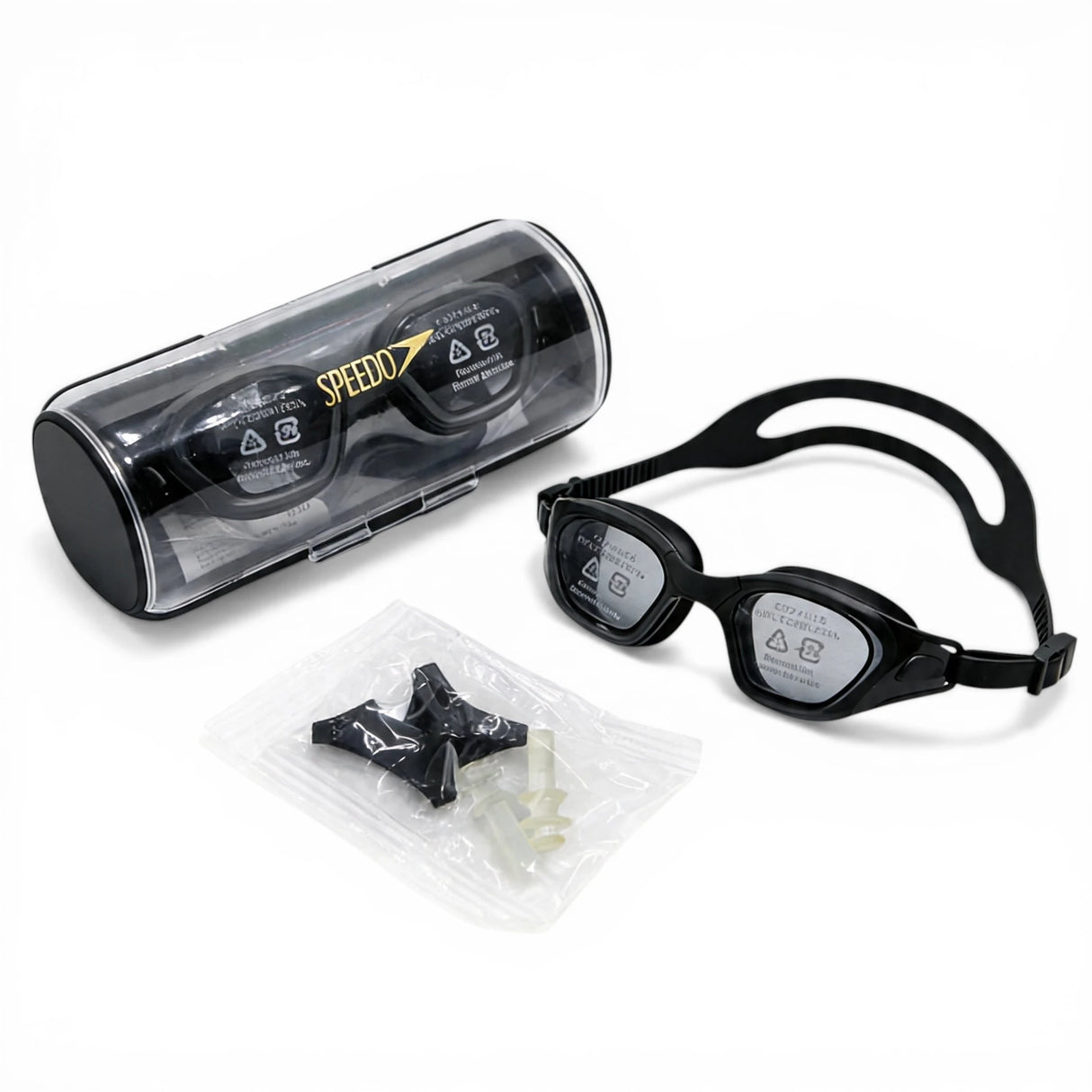 Speedo Swimming Goggles Set with Ear Plugs & Cylinder Case
