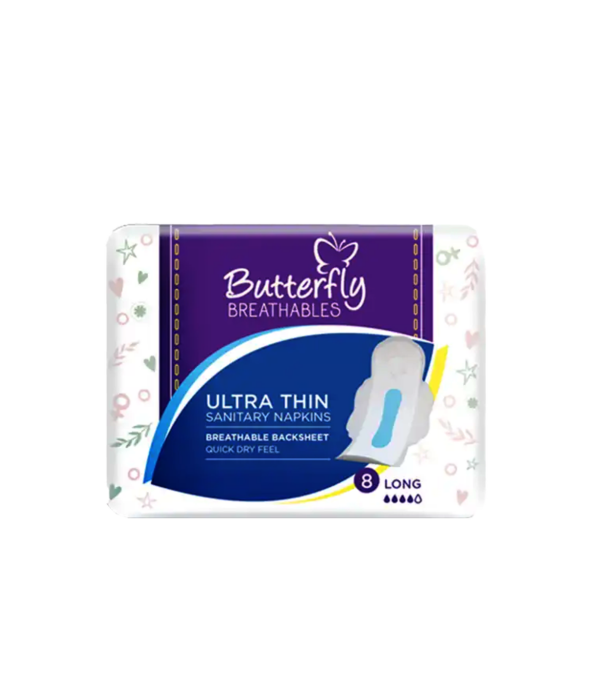 butterfly pad breathables ultra thin long sanitary napkins 8pc