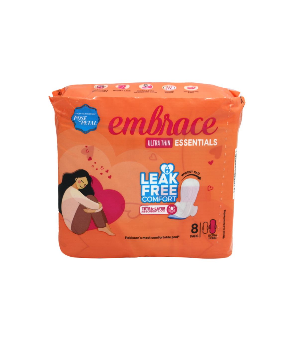 embrace pad ultra thin essentials extra long 8pc