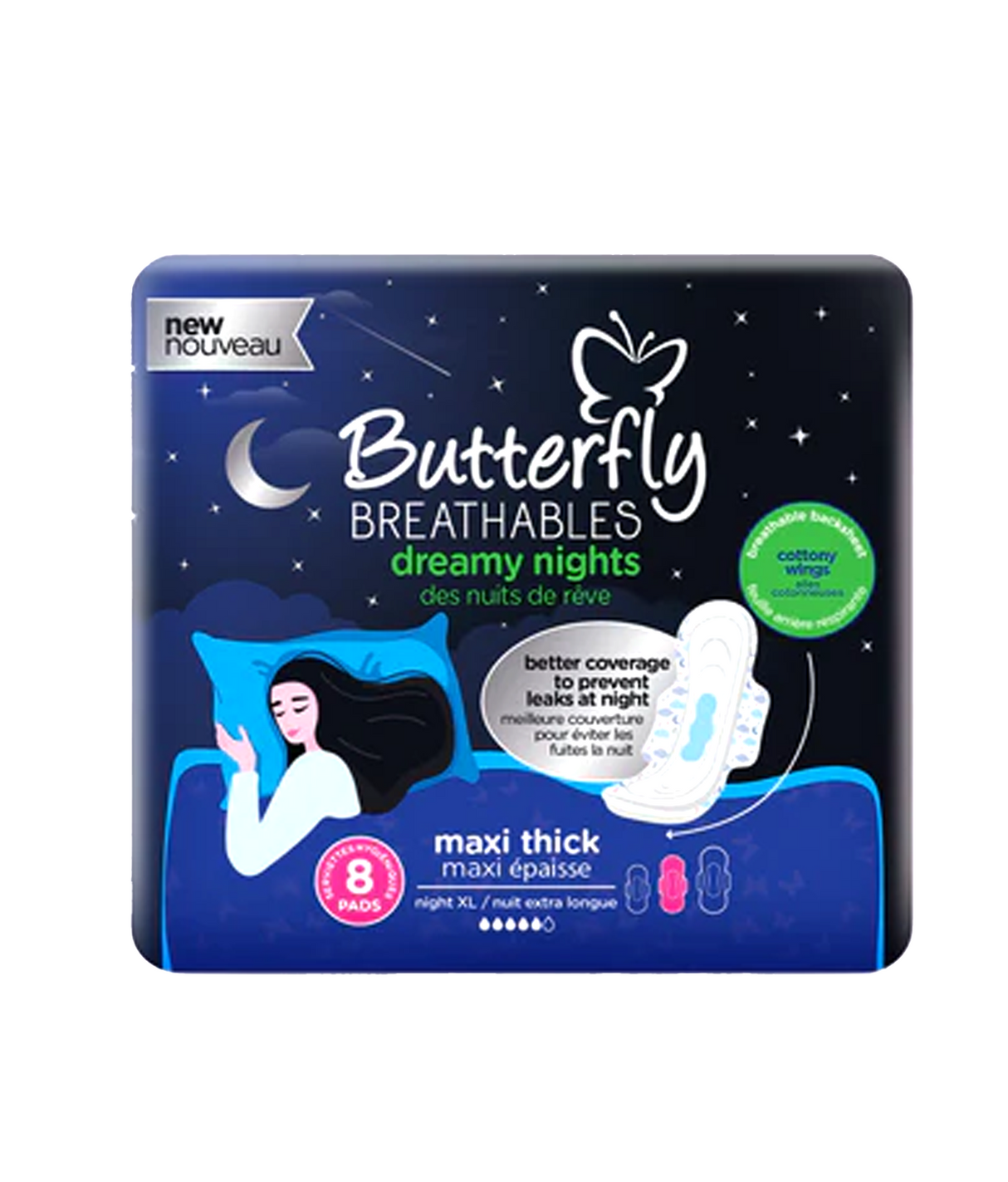 butterfly pad breathables dreamy nights extra long 8pc