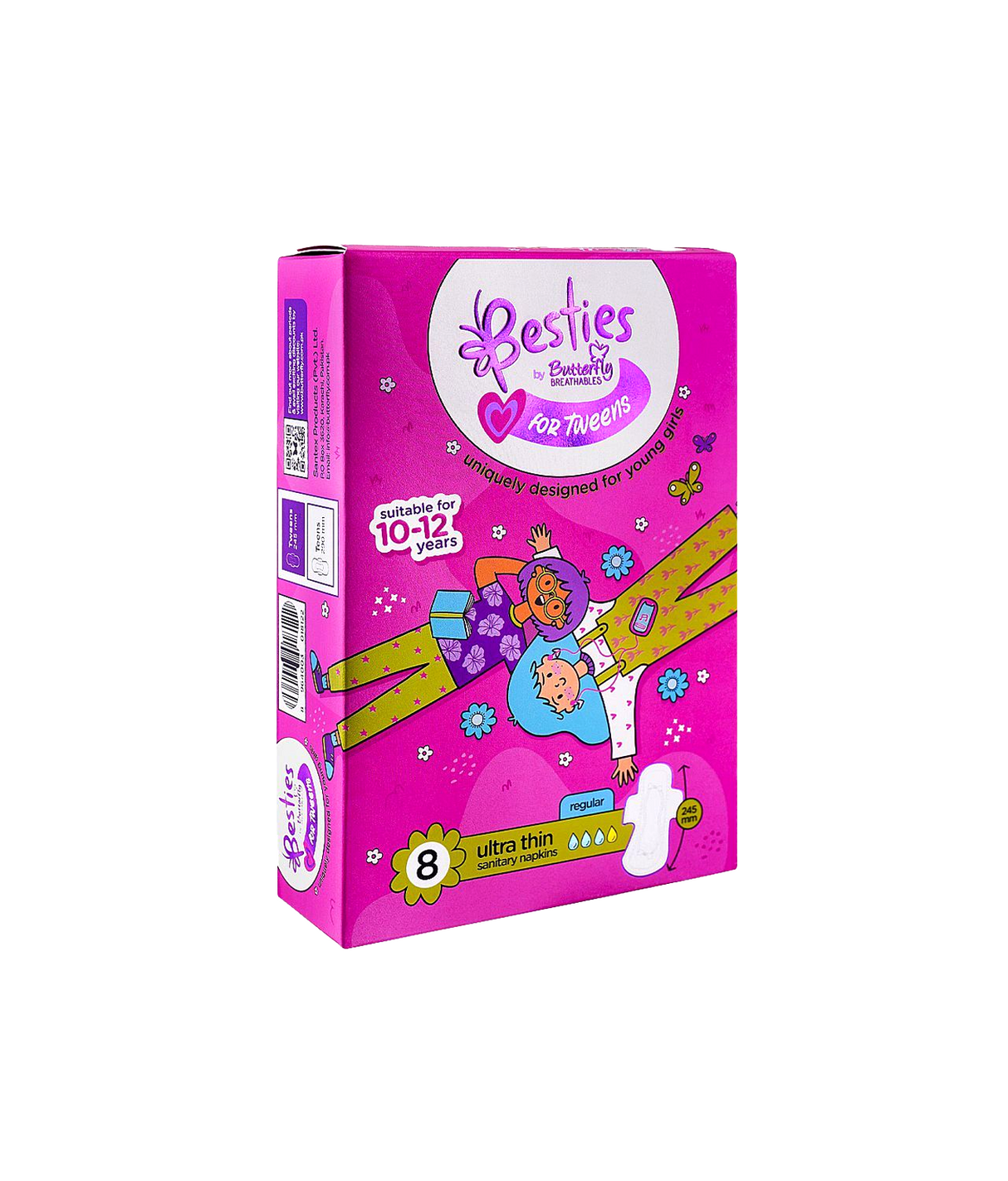 butterfly pad bestie for tweens ultra thin regular (10-12)8pc