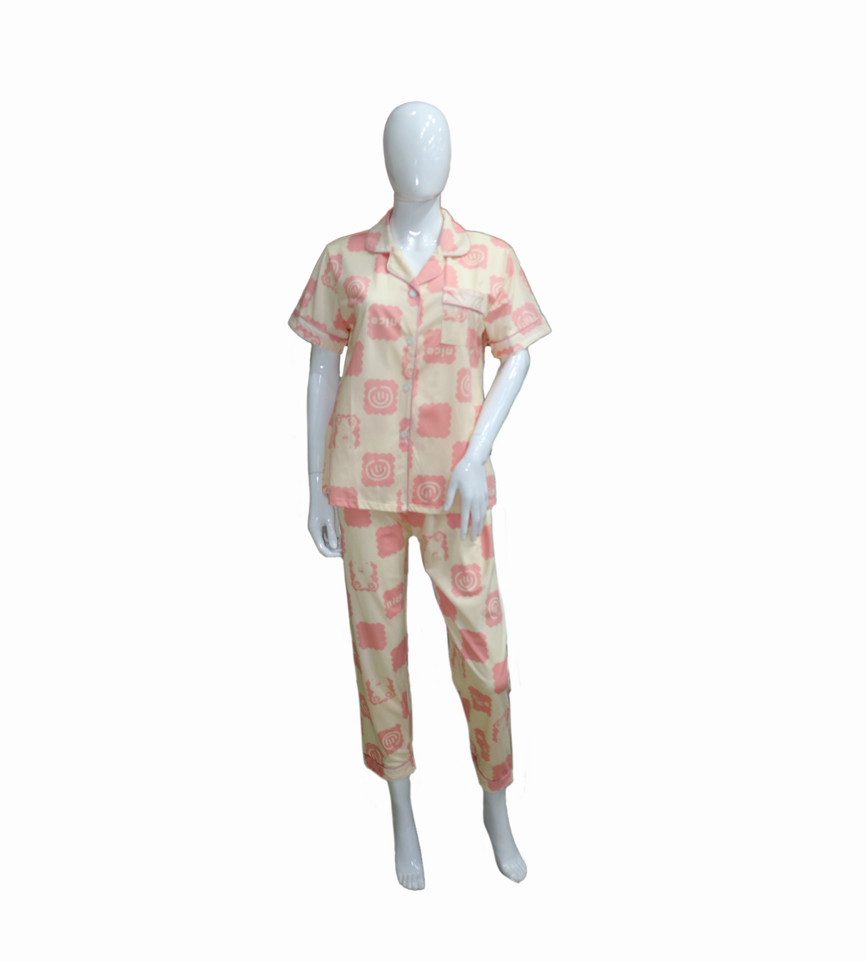 night suit soft pink& off white 918