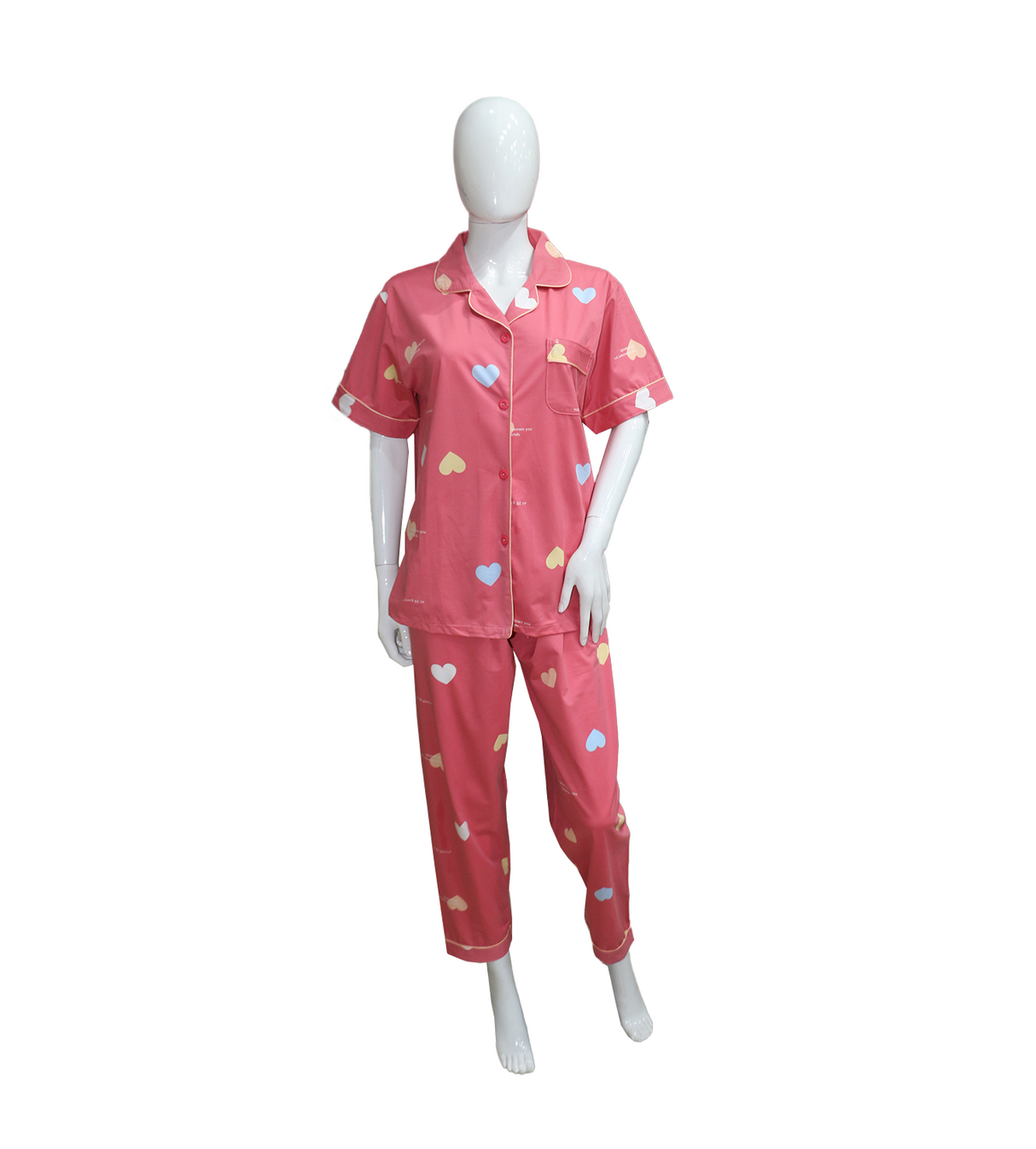 night suit soft t.pink with hearts 918