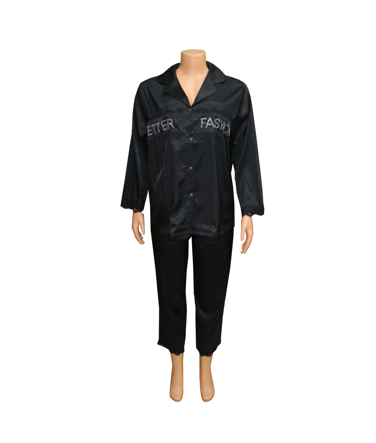 night suit silk black self print