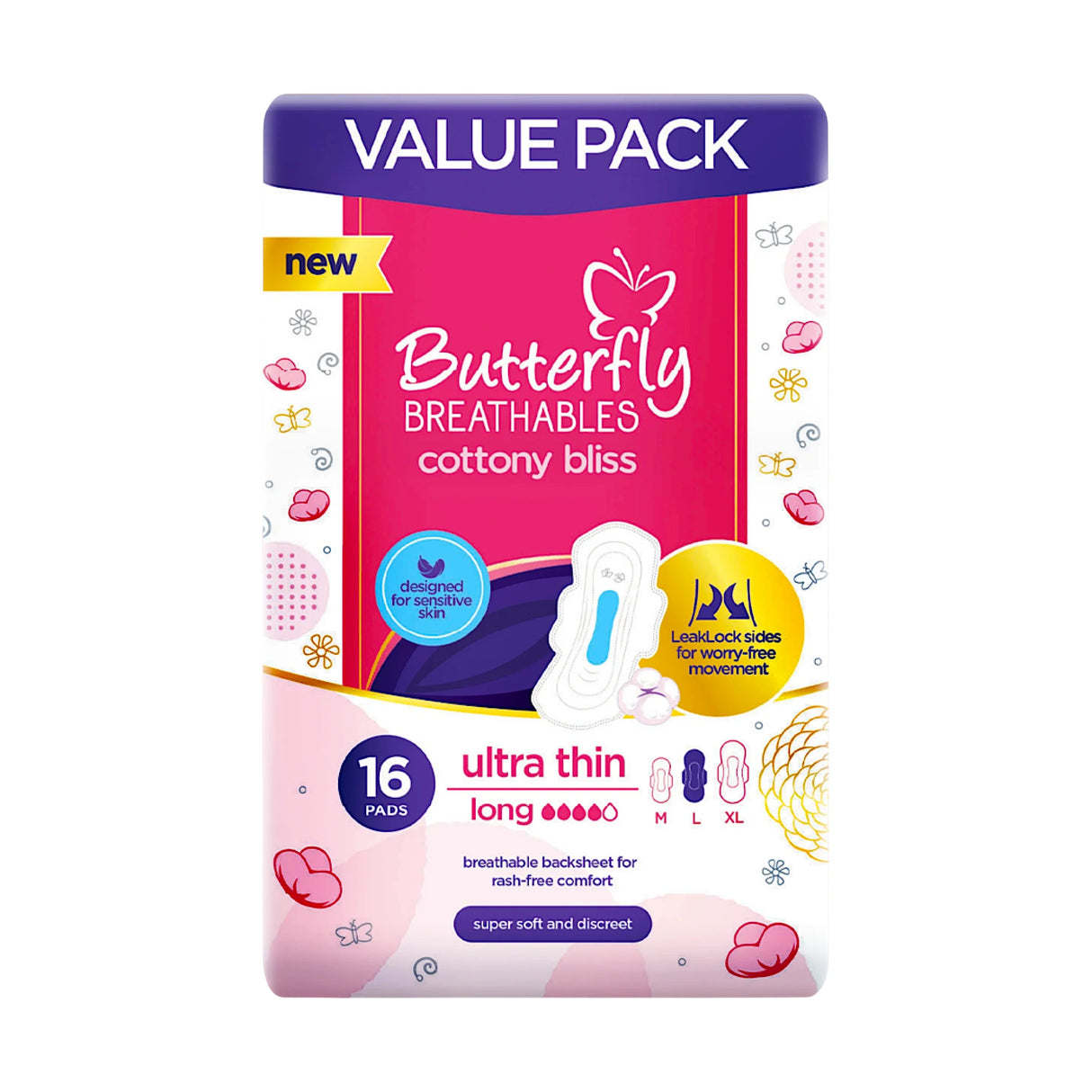 butterfly breathables cottony bliss ultra thin 16 pc