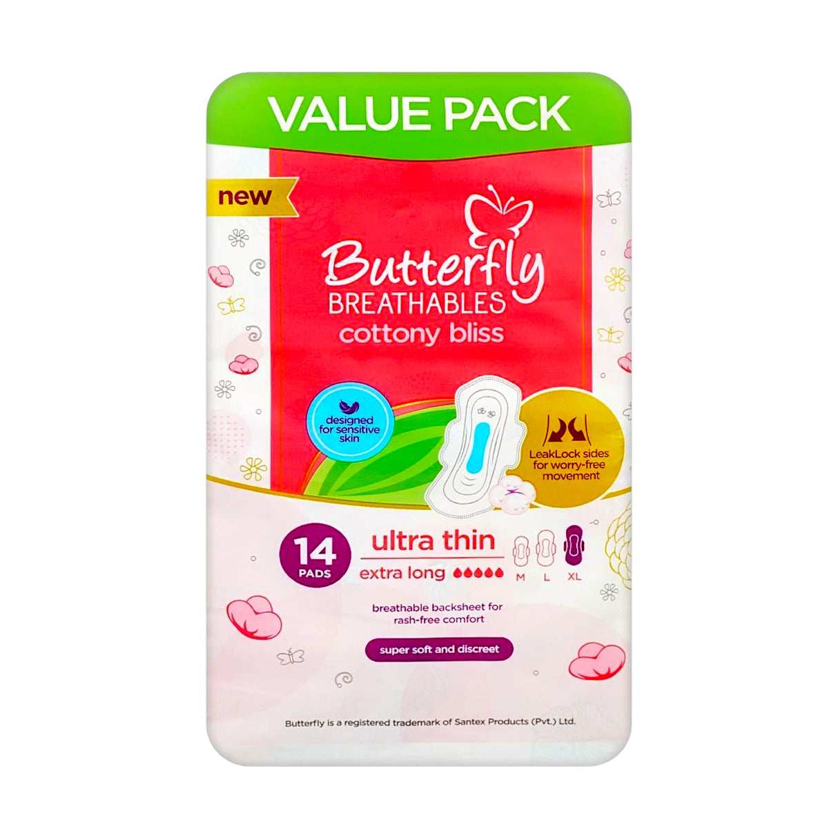butterfly breathables cottony bliss ultra thin 14 pc