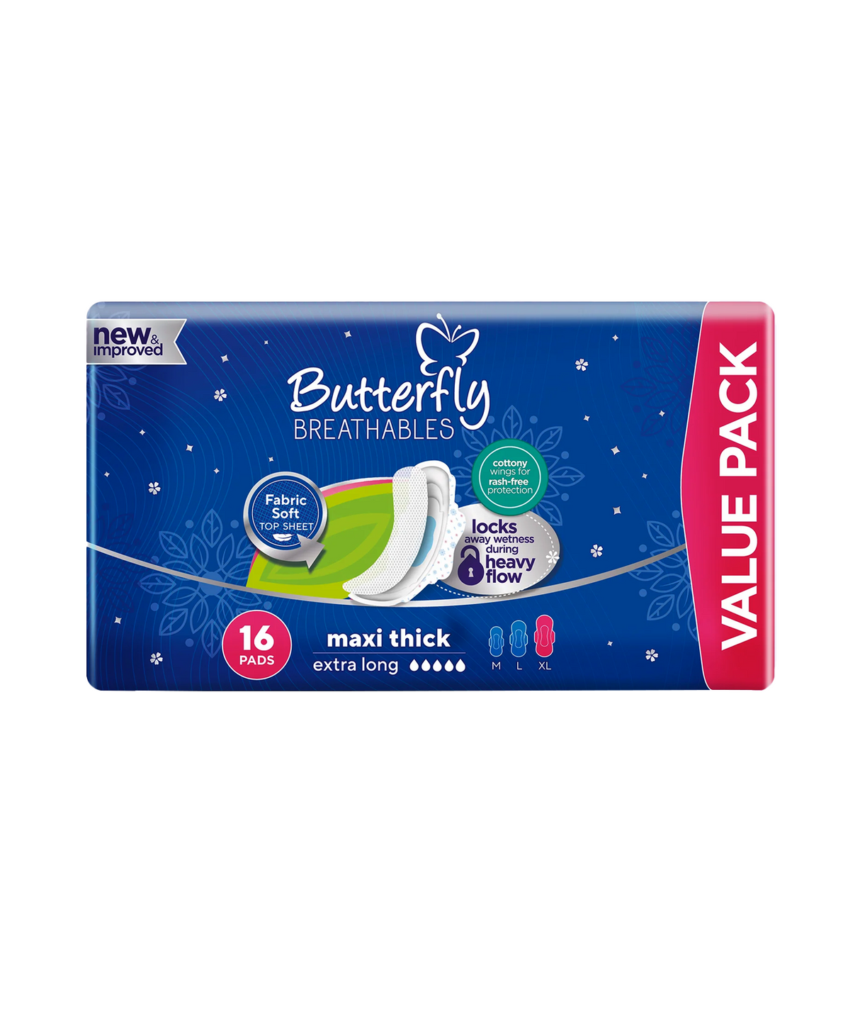 butterfly pad breathables maxi thick extra long 16pc