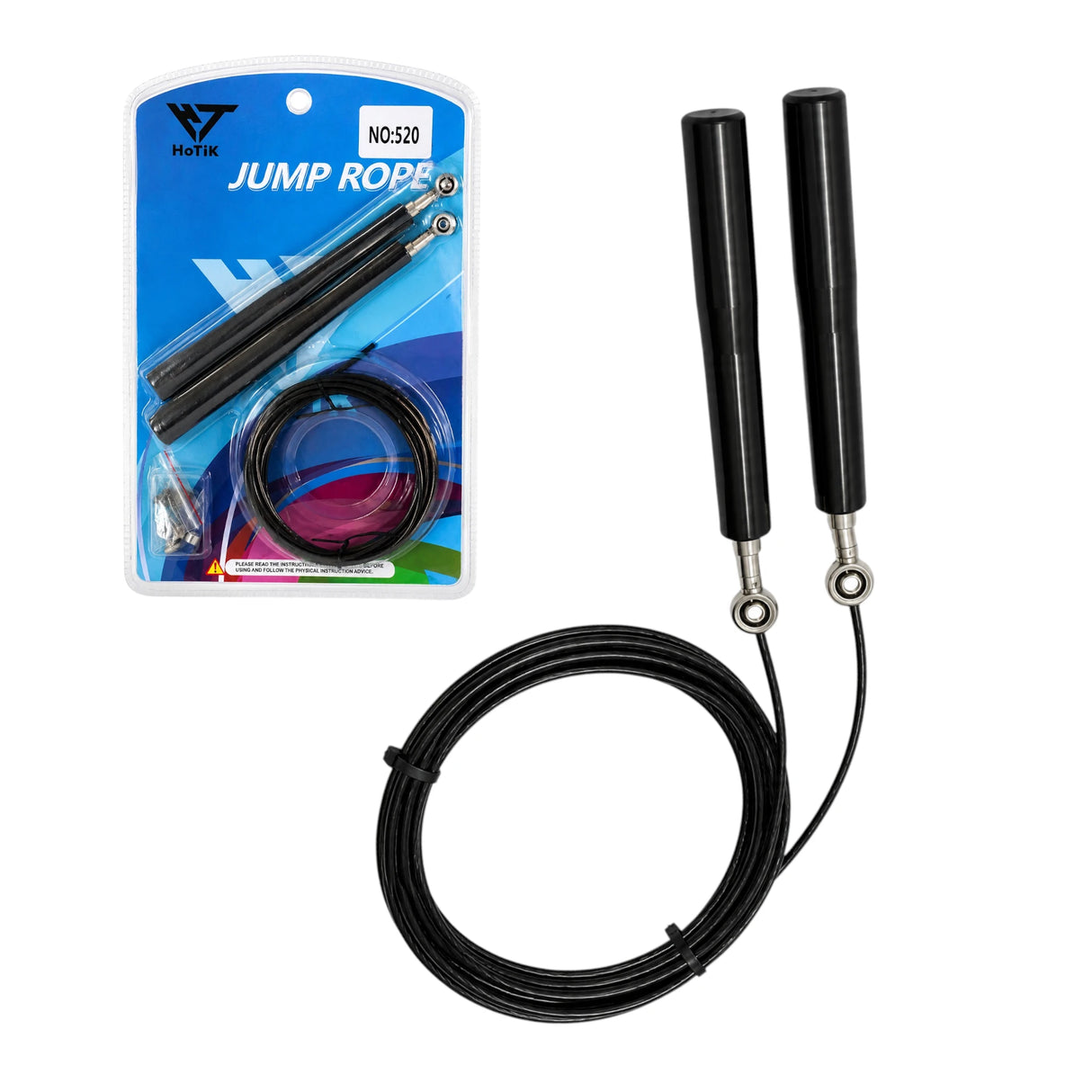 HoTiK Full Metal Slim Jump Rope – Steel Cable, Knurled Grip Handles