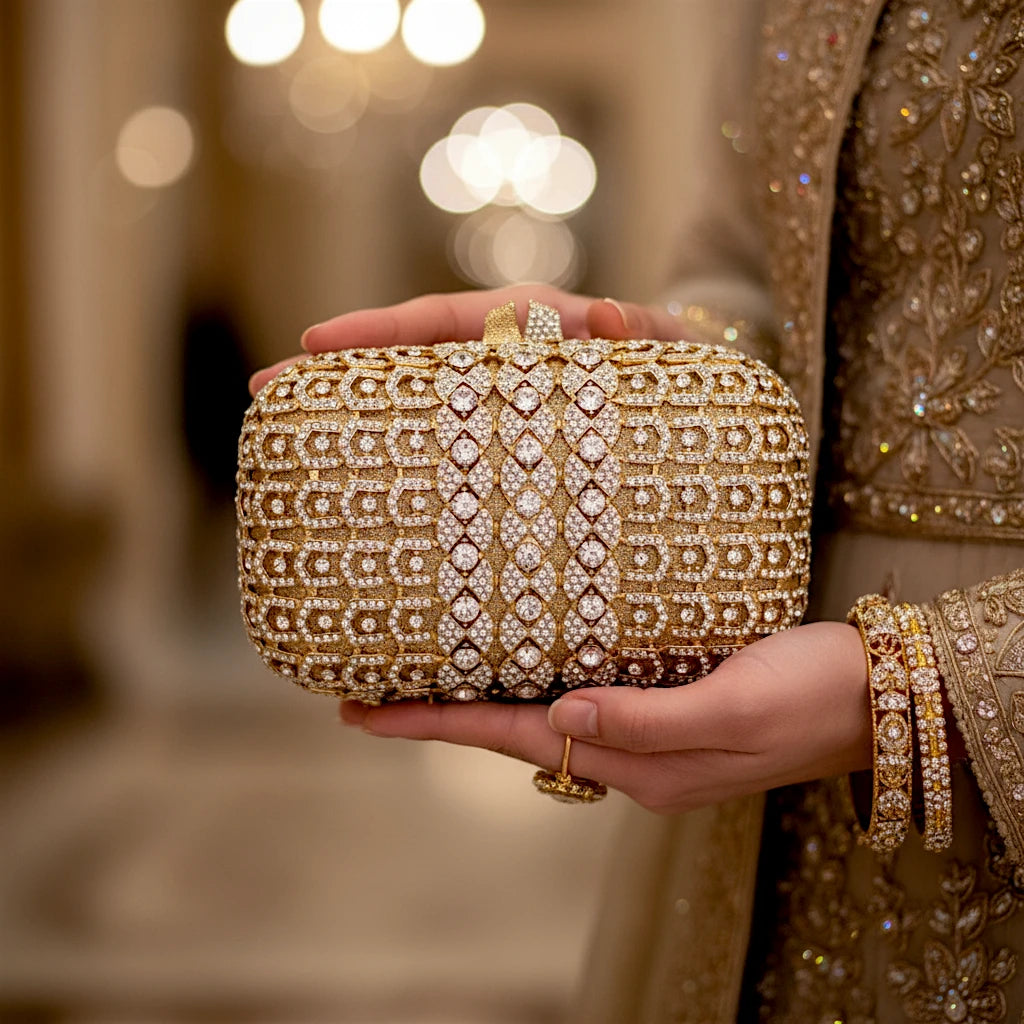 ladies bridal clutch metal white stone china