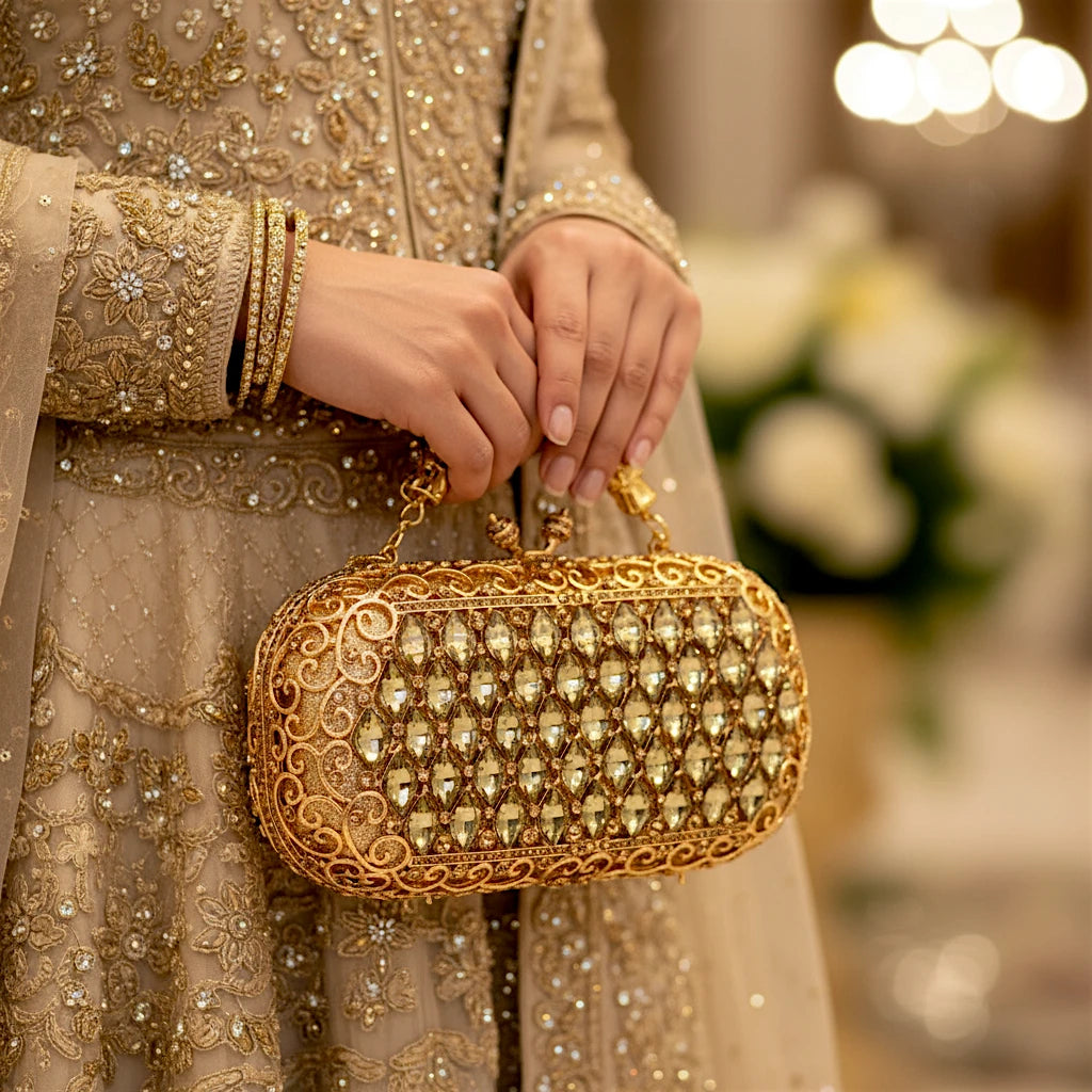ladies bridal clutch golden stone china
