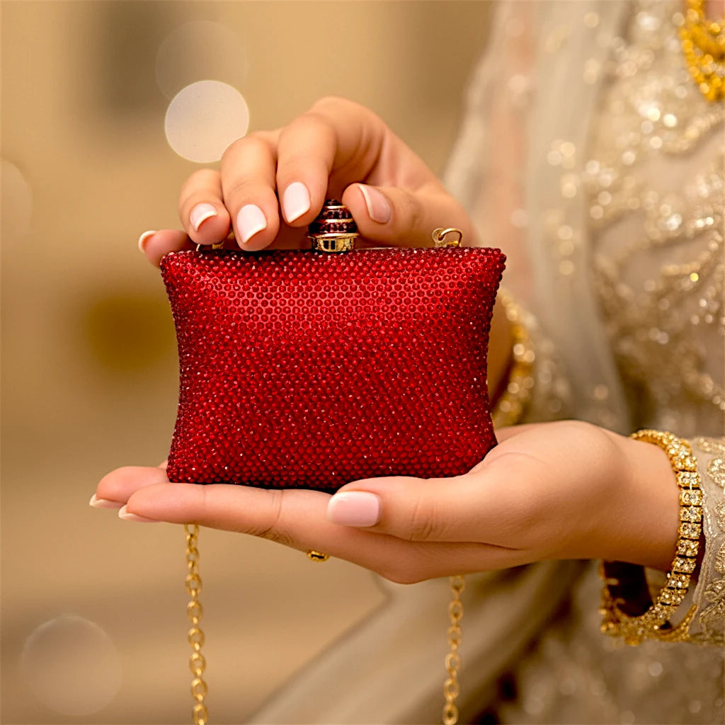 ladies bridal clutch red china