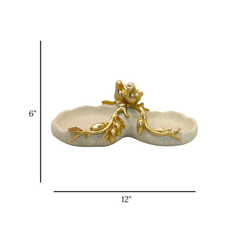 decorative gold love birds branch double compartment tray resin beige and gold color 6x12 china
