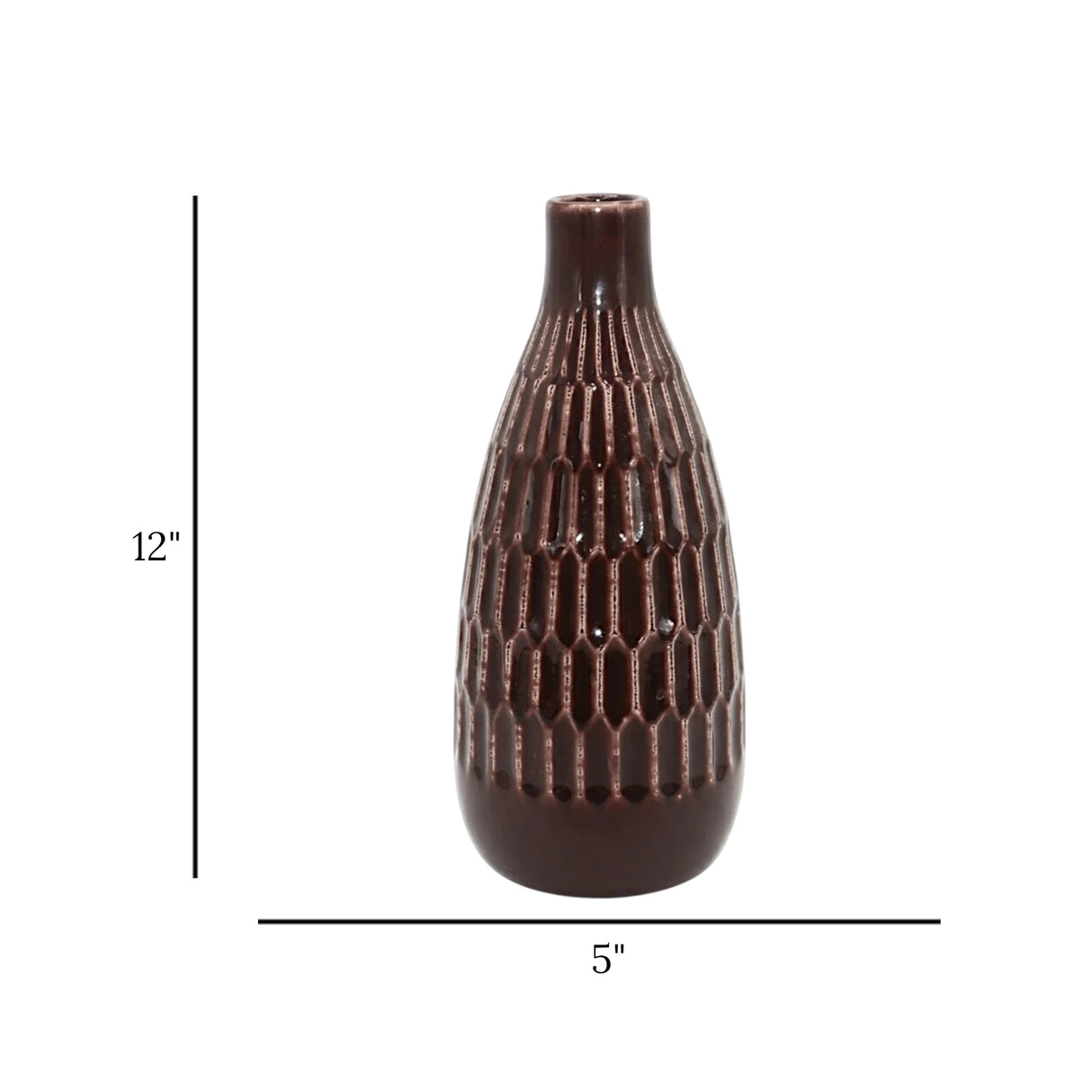 ceramic vase textured maroon 12"x5" china
