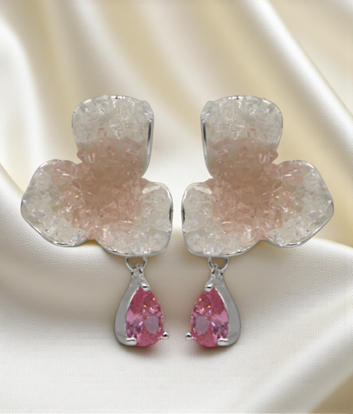 ear ring pink flower with crystal stone china