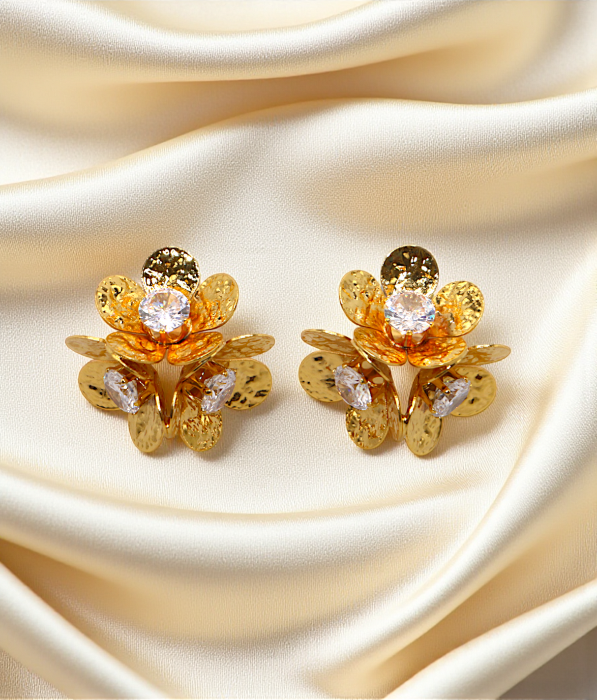 ear ring gold plated flower with stone china