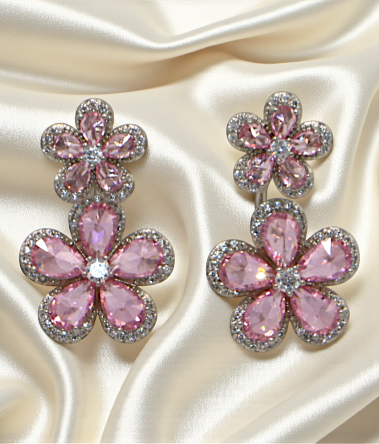 ear ring pink flower with diamond stone china