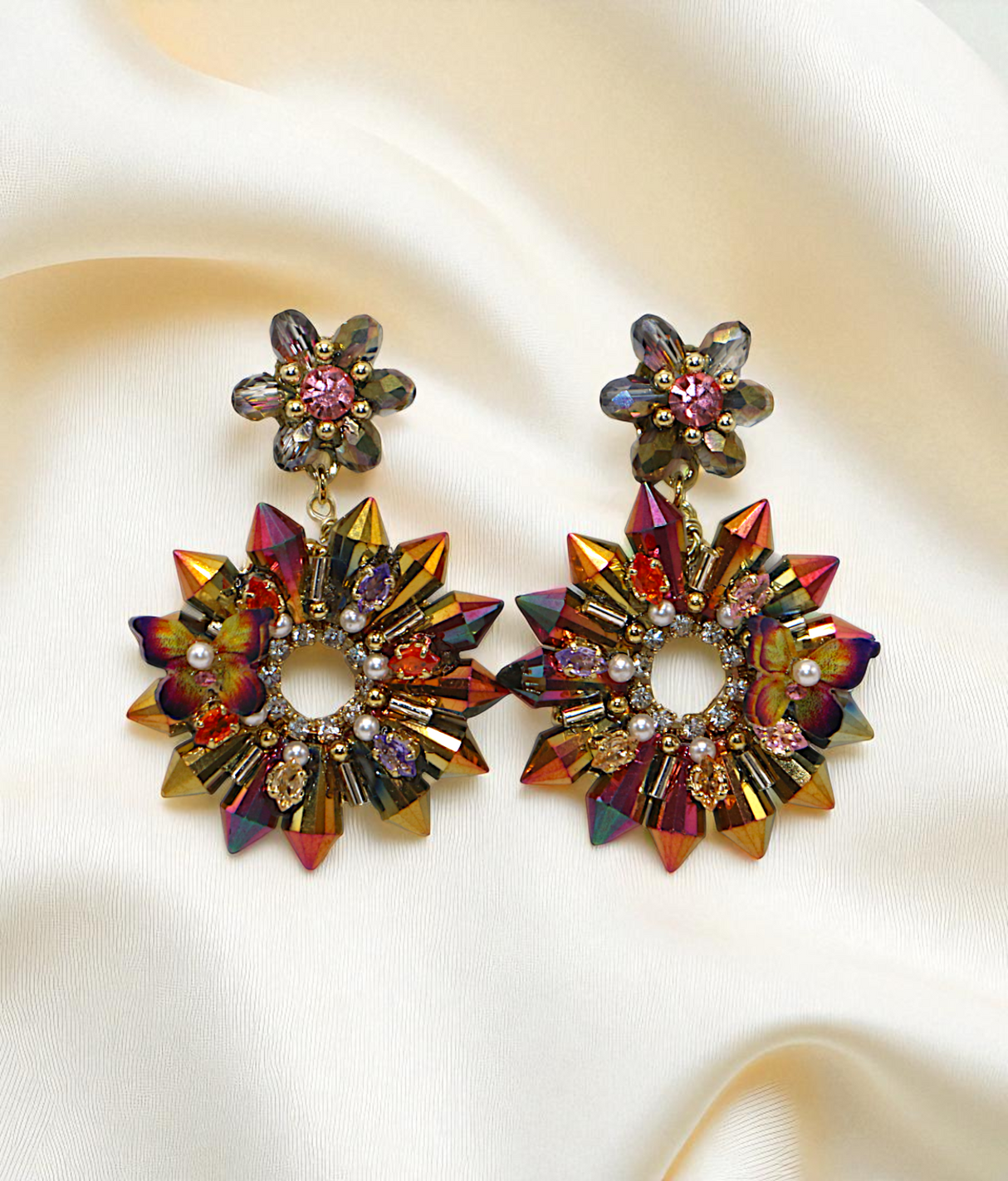ear ring flower multi color crystal pearls china