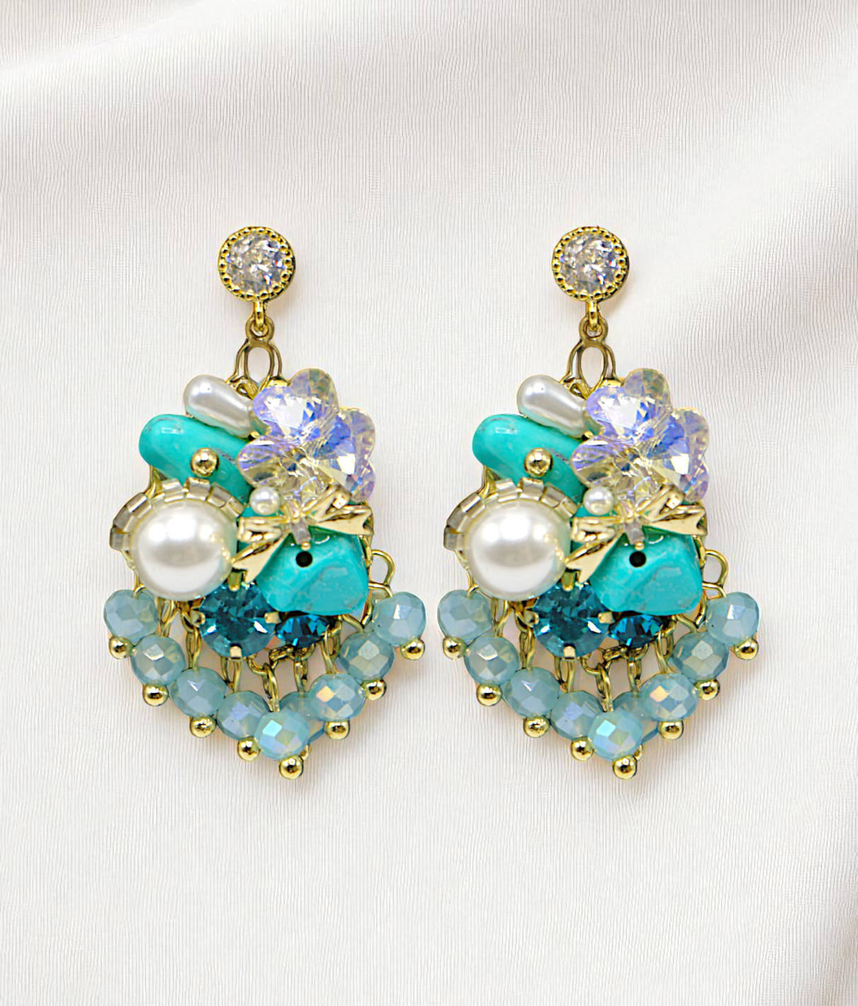 ear ring gold plated crystal pearls with stone china