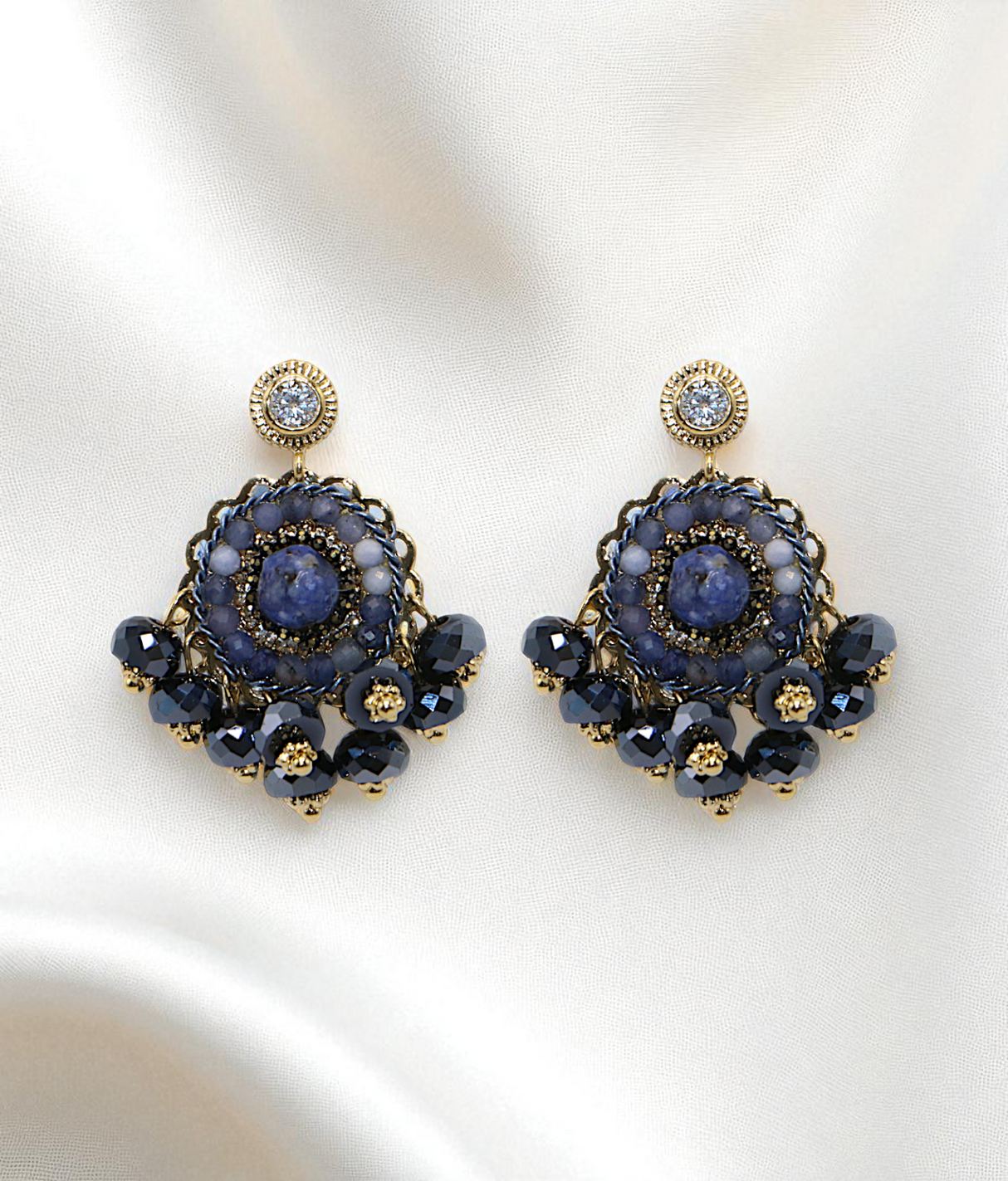 ear ring gold plated crystal pearls with stone