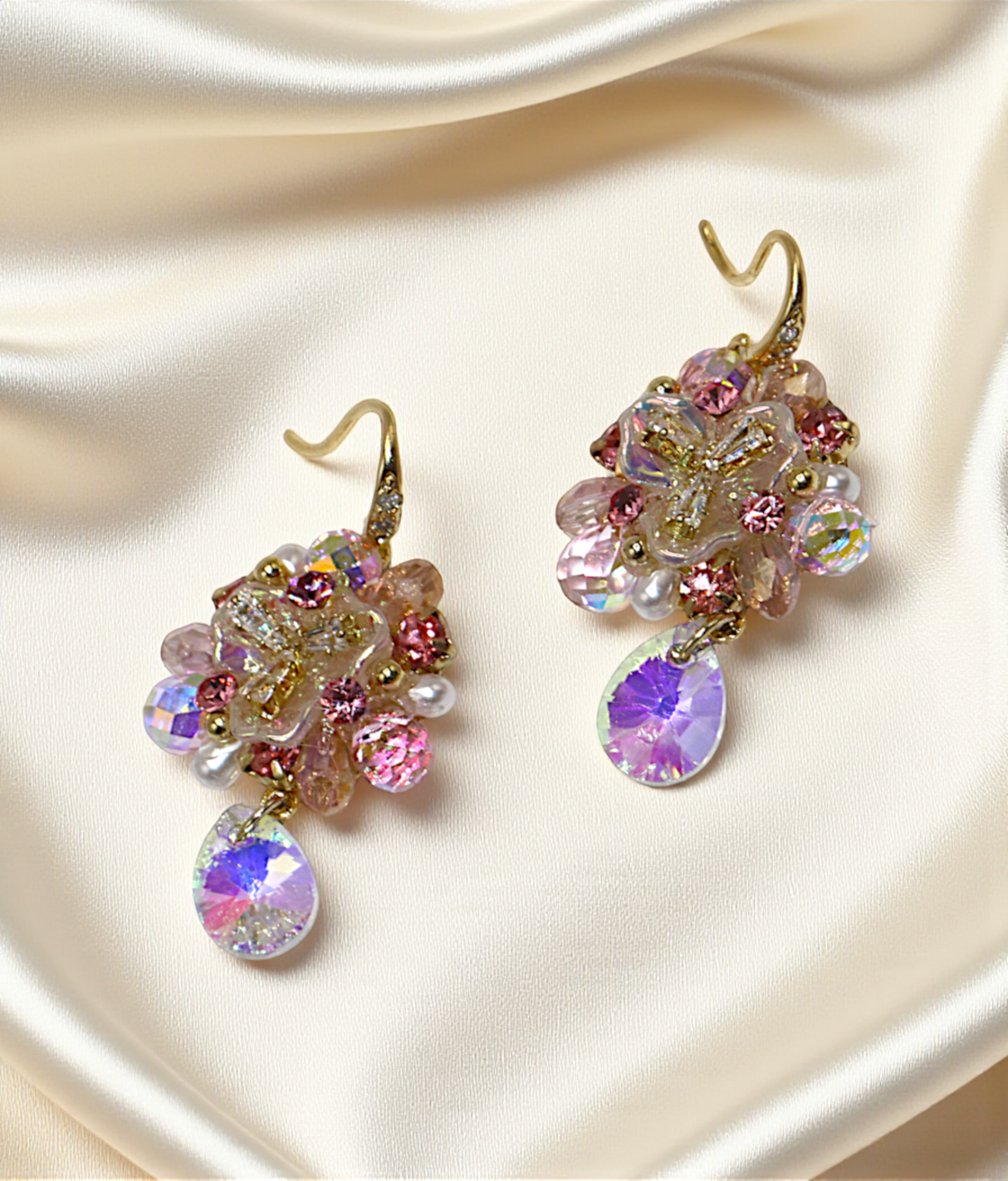 ear ring gold plated crystal pearl and stone china