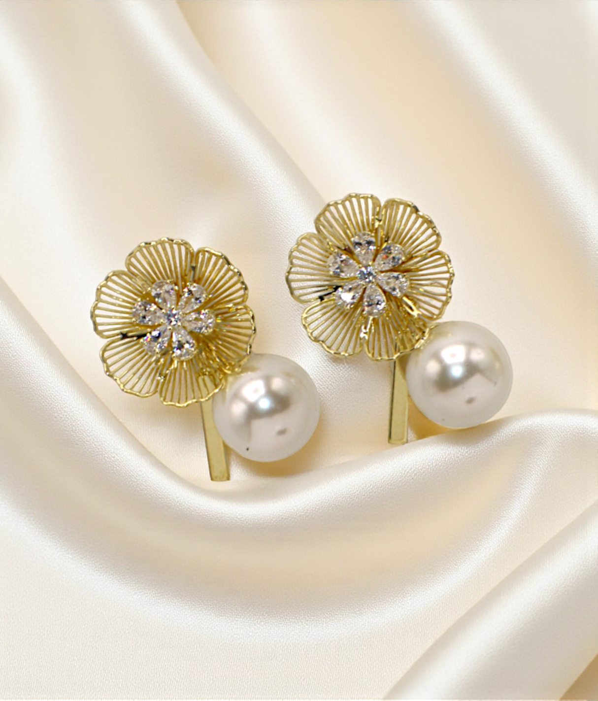 ear ring metal gold flower with pearl china