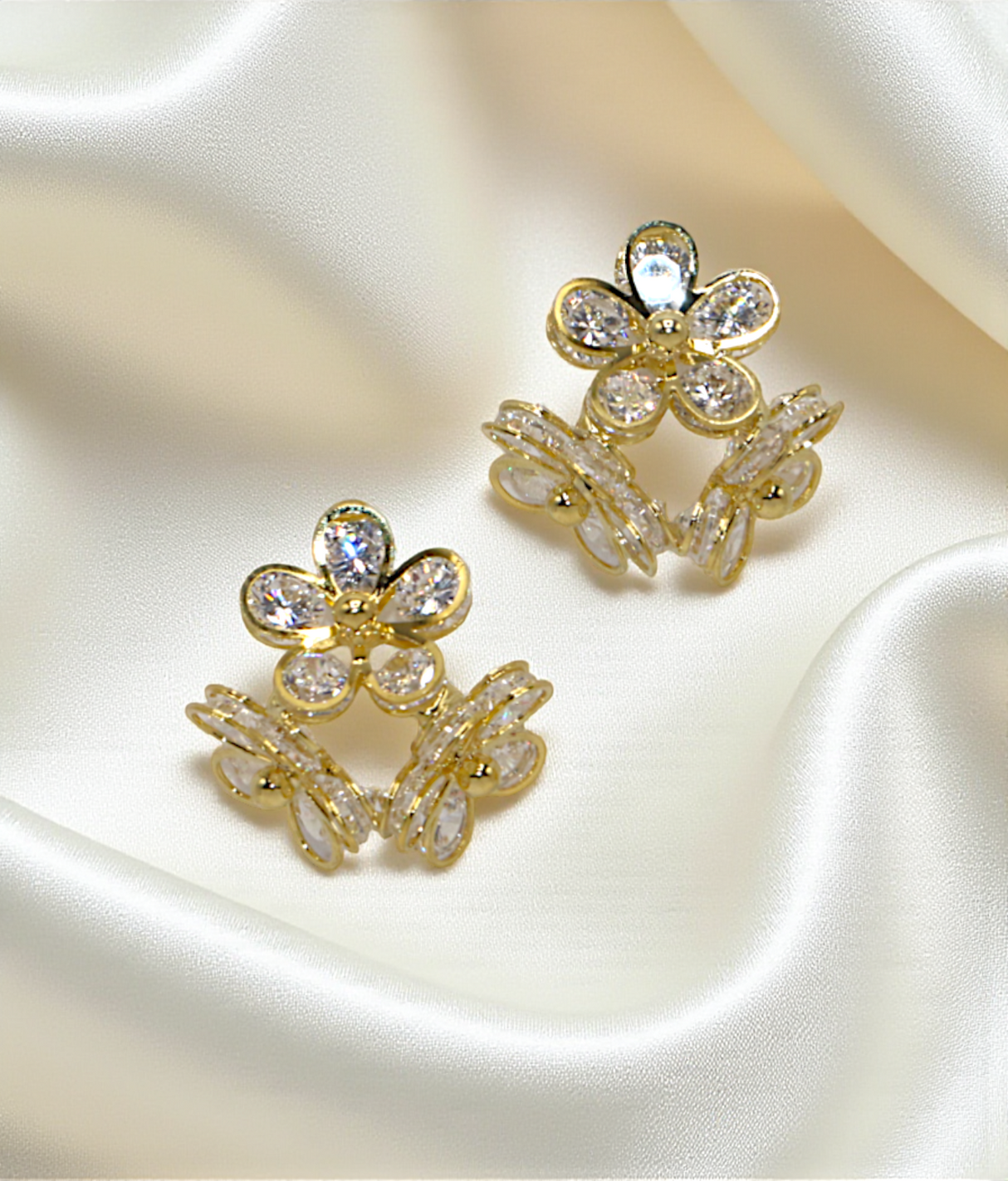 ear ring flower gold plated with diamond stone china