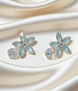 ear ring flower vintage silver with shiny stone china