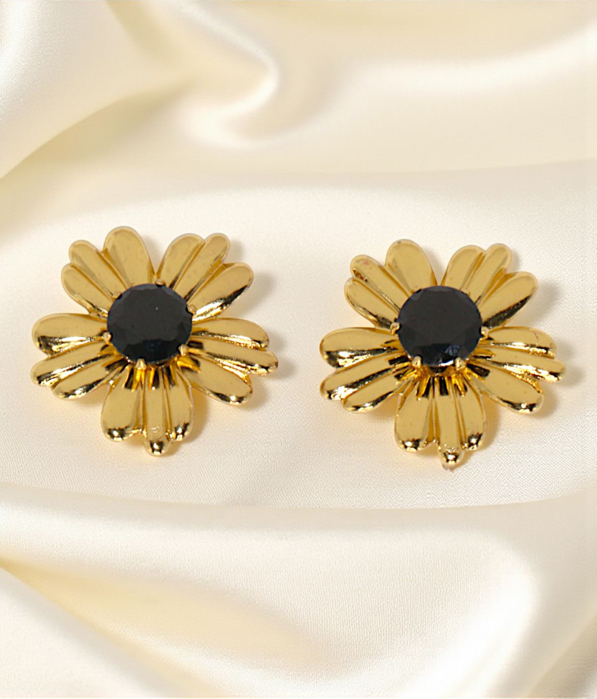 ear ring gold flower black stone china