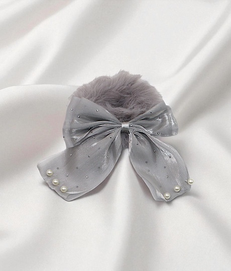 hair tie soft furr with silky bow mix color