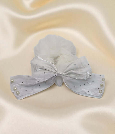 hair tie soft furr with silky bow mix color