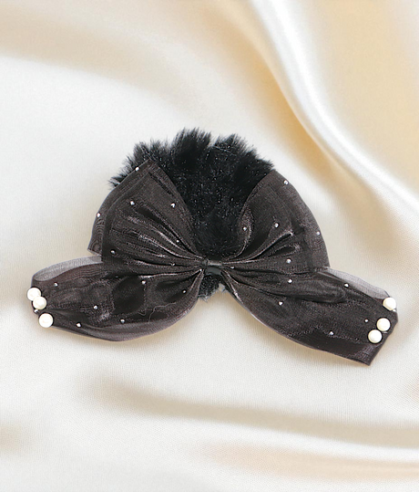 hair tie soft furr with silky bow mix color