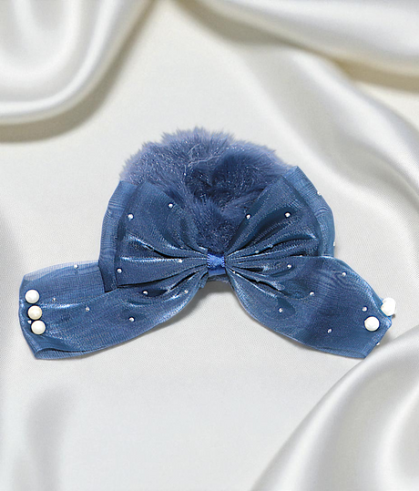 hair tie soft furr with silky bow mix color