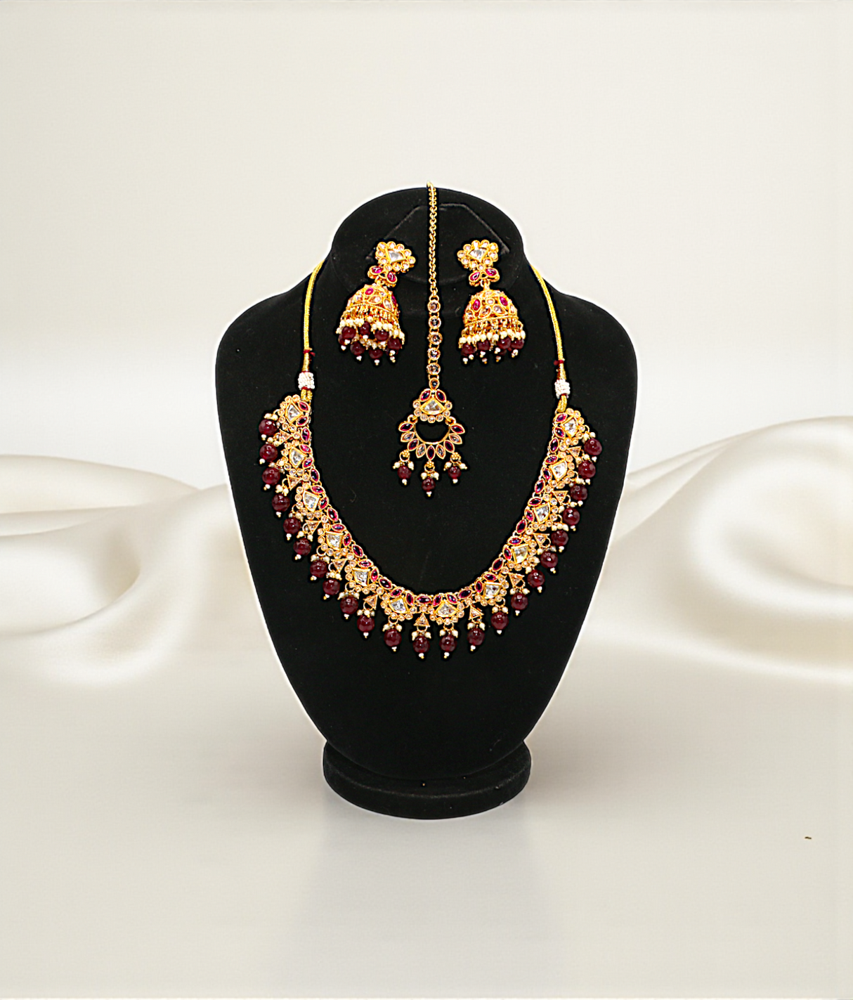 necklace set gold plated choker  red pearls