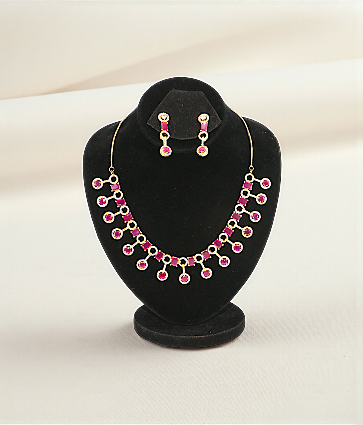 necklace set gold plated diamond stone