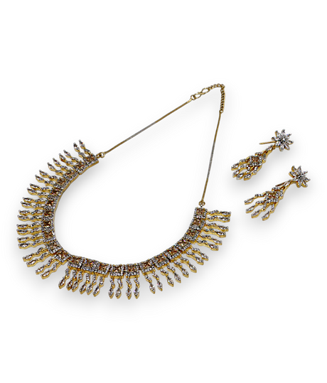 necklace set gold plated diamond stone