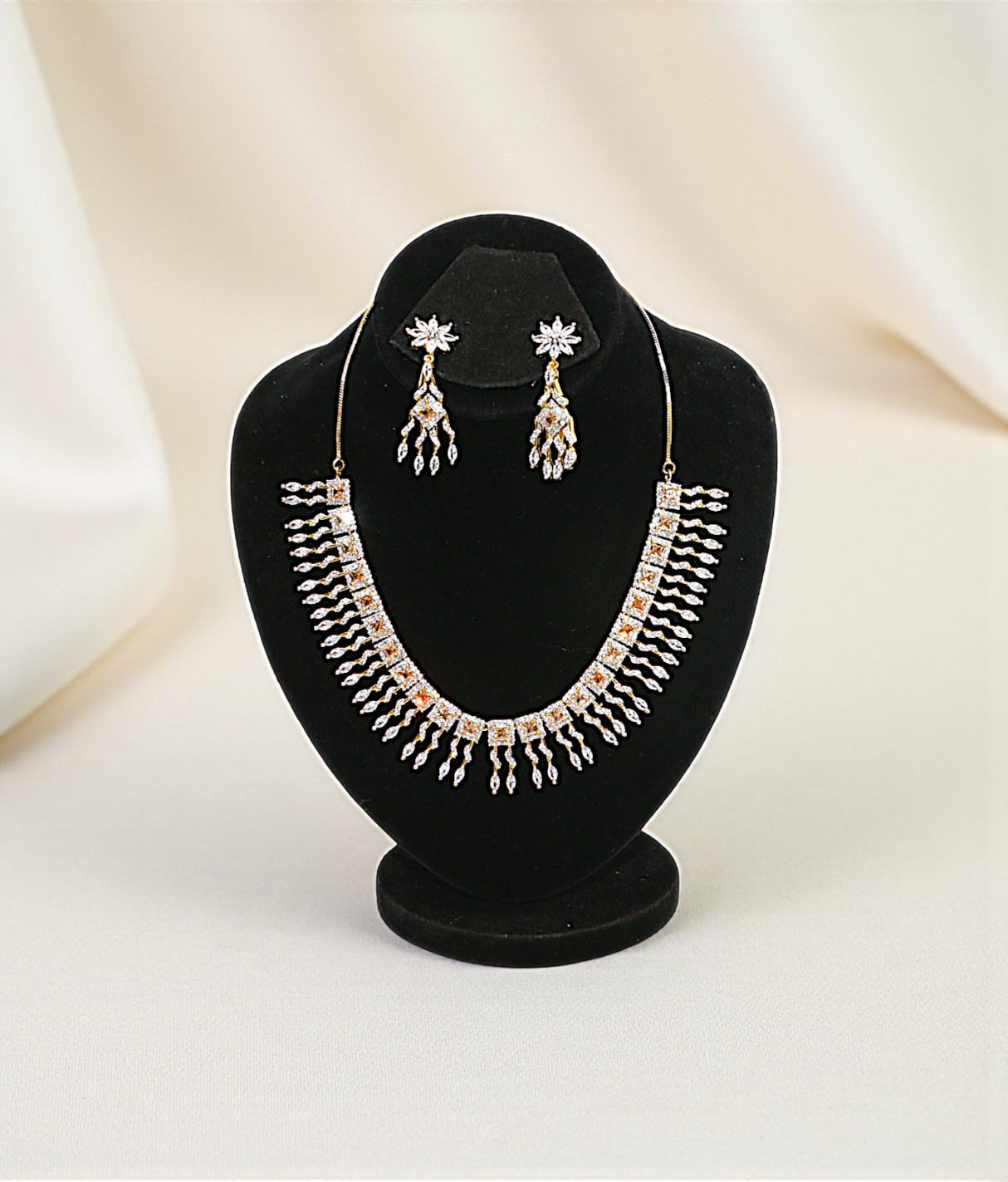 necklace set gold plated diamond stone