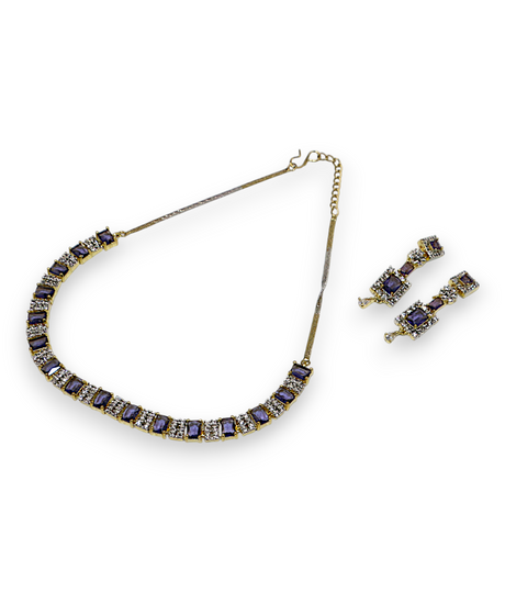 necklace set round purple stone