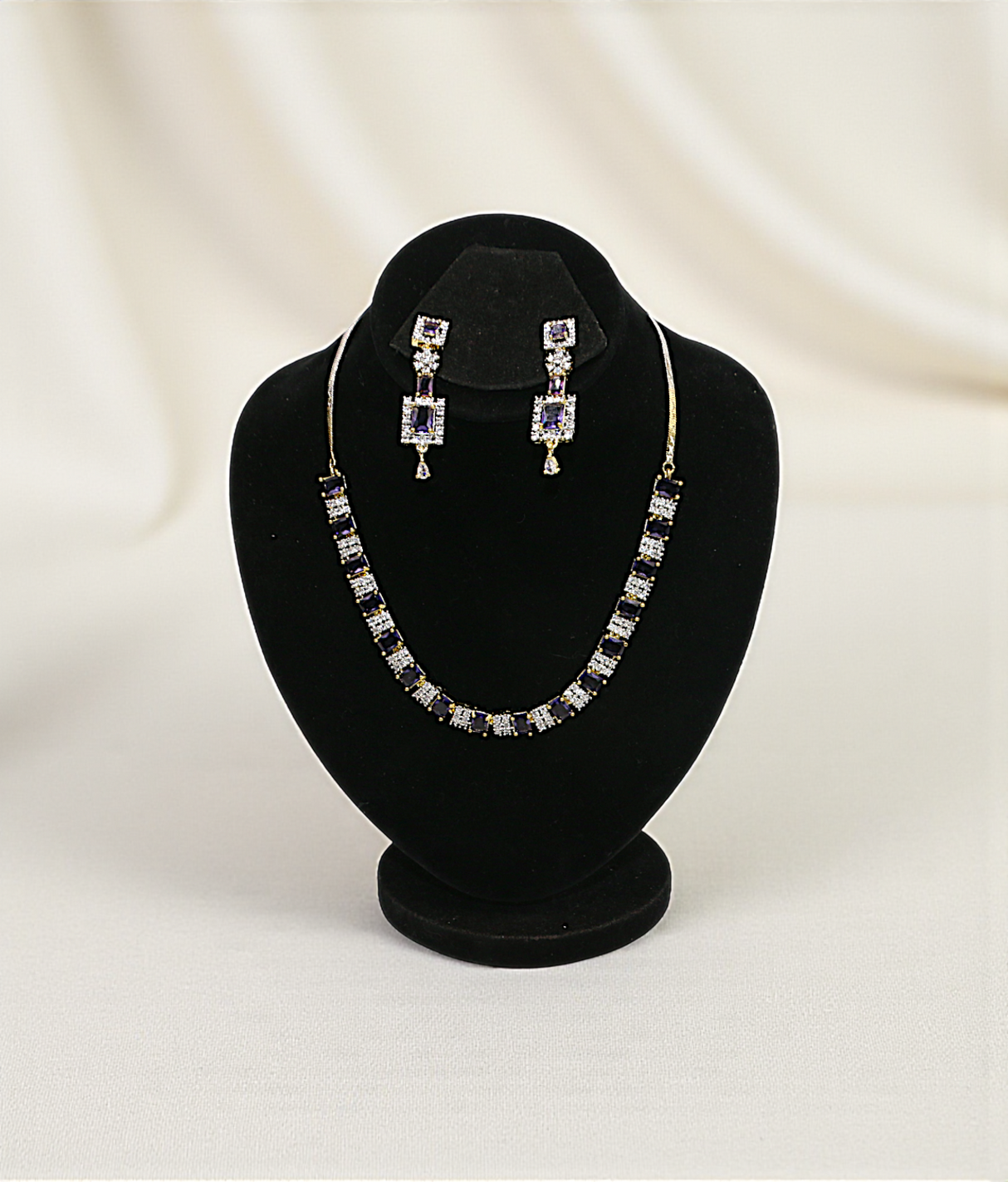 necklace set round purple stone
