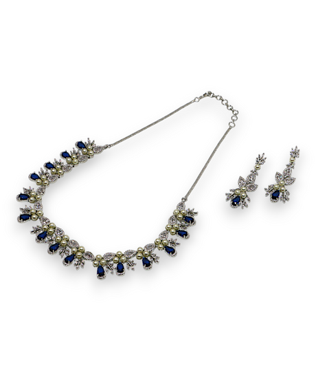 necklace set round blue stone