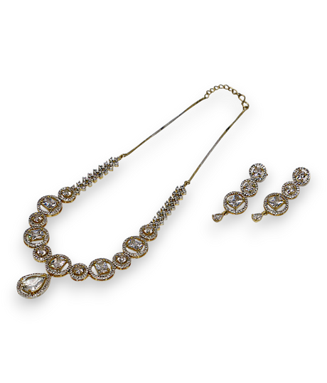 necklace set gold plated white stone