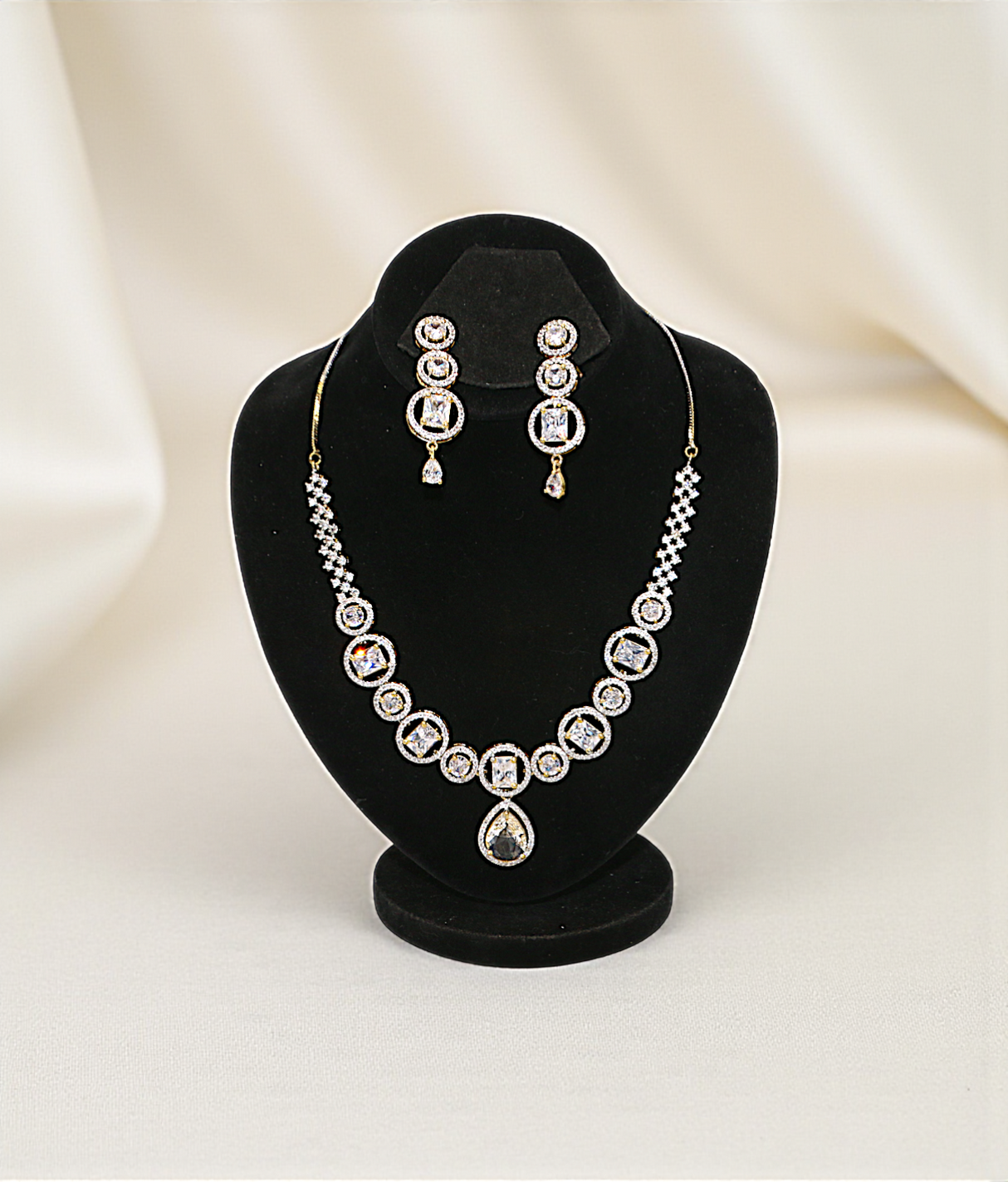 necklace set gold plated white stone