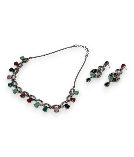 necklace set vintage silver multi stone
