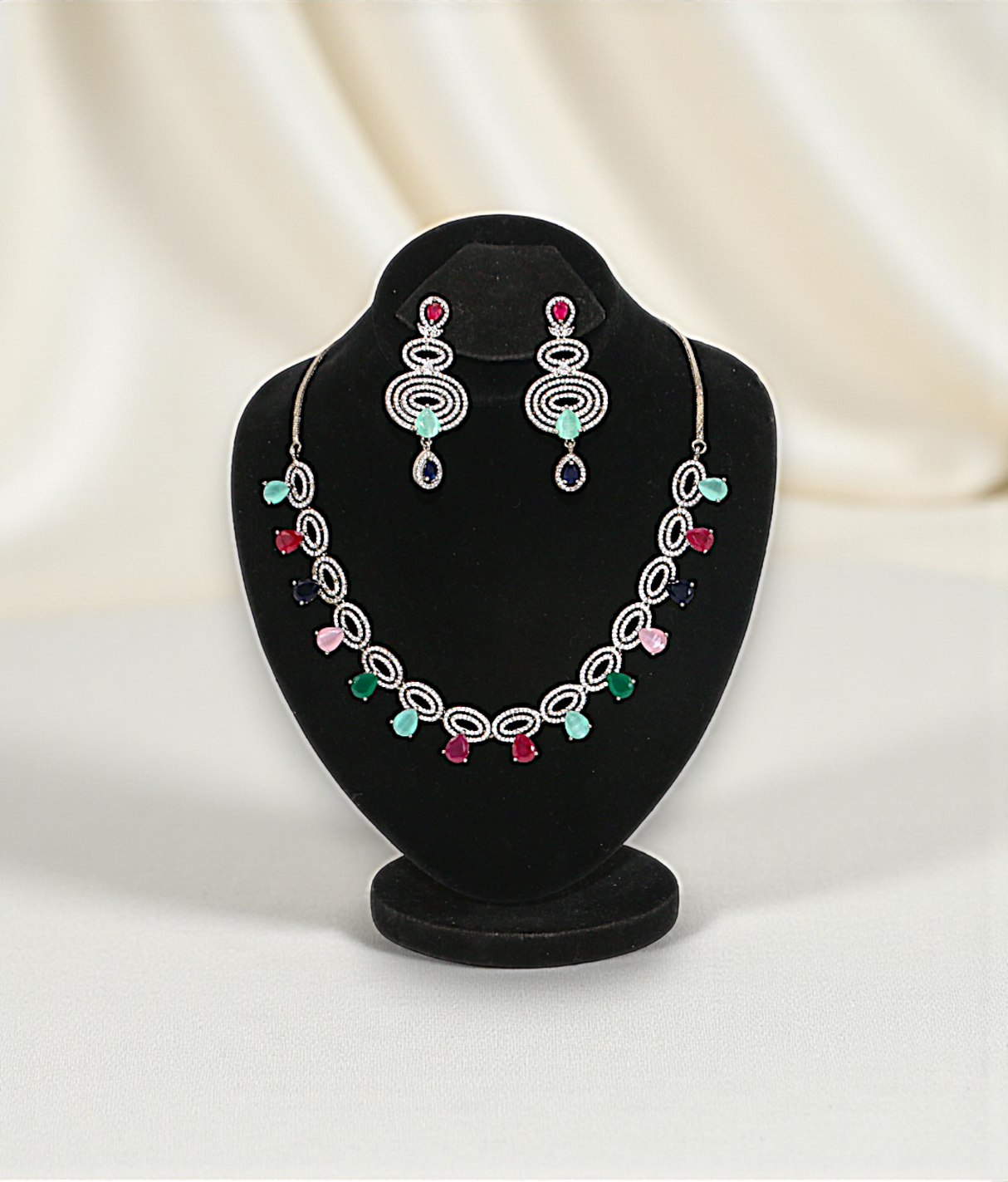 necklace set vintage silver multi stone